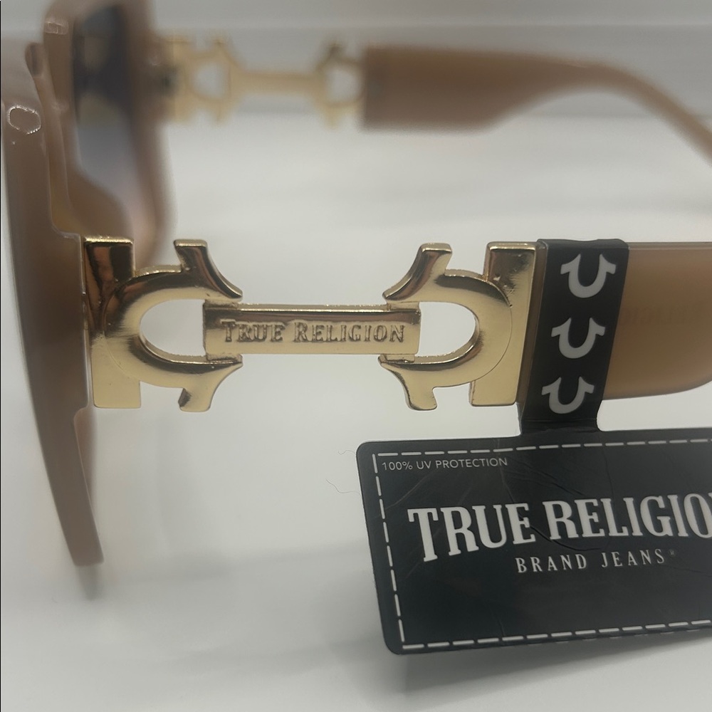 True Religion Beige/Gold Frame Sunglasses with Blue Gradient Lenses - Picture 3 of 9